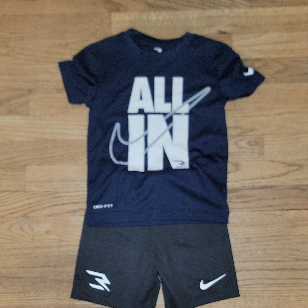 Nike Kids Navy 'All In' Tee and Black Shorts